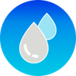 An illustration of two water droplets in a blue gradient circle.